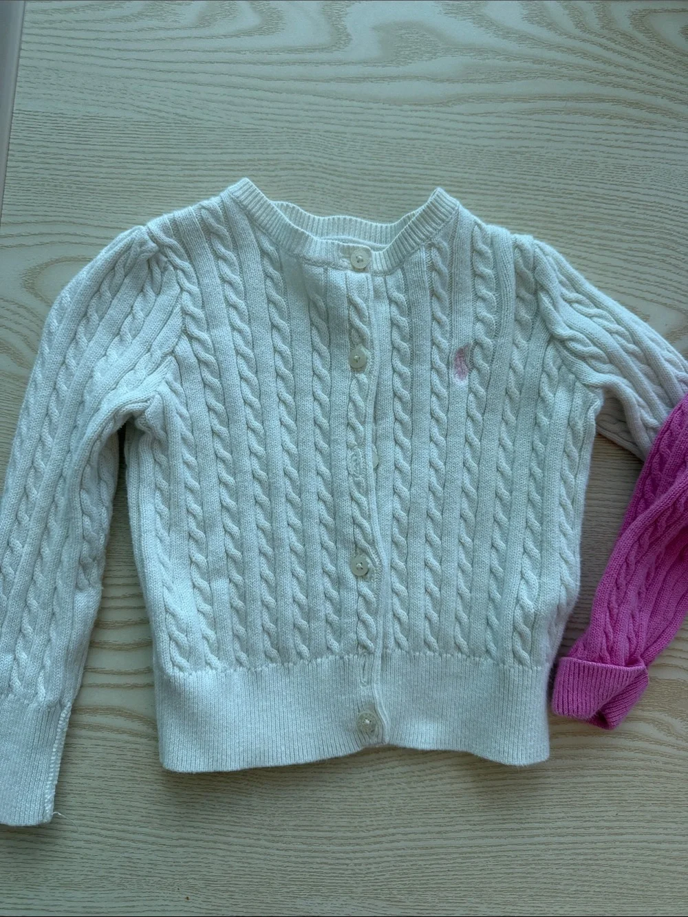 Ralph Lauren Girls Cable-Knit Cardigan Set - White & Bright Pink